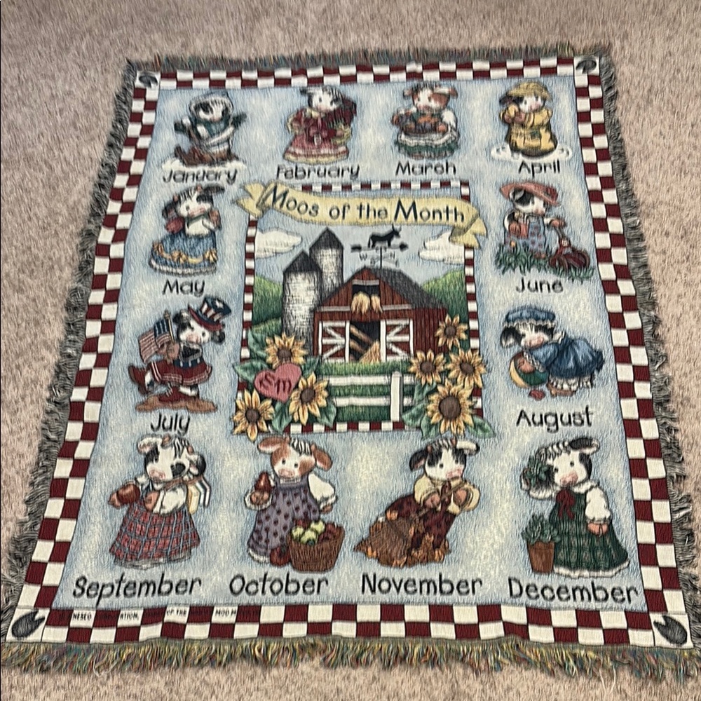 Moos of the Month Cow Tapestry Throw - Pastel Multi